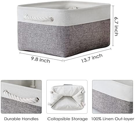 Storage Bins for Shelves - 13.8L×9.8W×6.7H inch 3 Pack Medium Collapsible Storage Baskets for Organizing | Fabric Storage Cubes for Linen Closet Toy Home (White&Grey) - Image 9