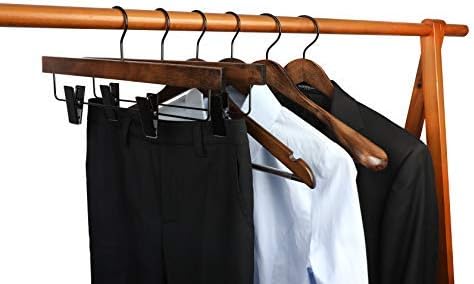 TOPIA HANGER Pants Hangers, Wooden Skirt Hangers with Adjustable Metal Clips, Premium Retro Finish and 360° Swivel Black Hook, Jean Hangers for Closet,10 Pack, CT03A - Image 6