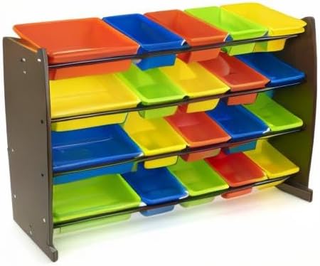 Humble Crew Extra-Large Toy Organizer with 20 Plastic Bins – Dark Walnut/Neon Storage Rack with 4-Tier Shelves, Anti-Tip Safety, for Kids’ Rooms, Playrooms, Nurseries & Classrooms - Image 8