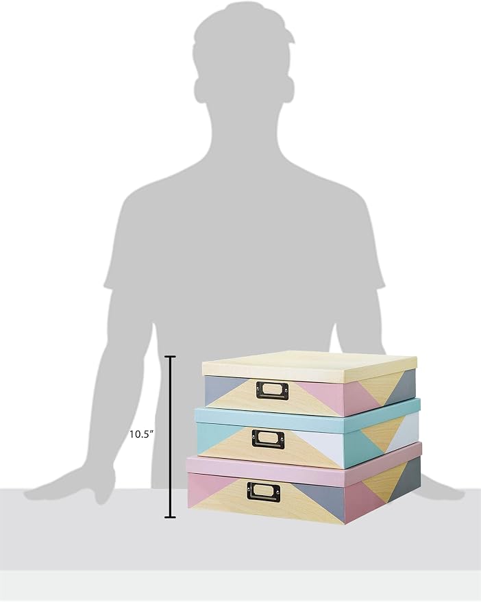 SLPR - Decorative Cardboard Photo Storage Boxes with Lids, Set of 3 | Decorative Paperboard Scrapbook Box Set for Keepsakes, Photos and Letter Papers, Large Cardboard Memory Organizers - Image 5