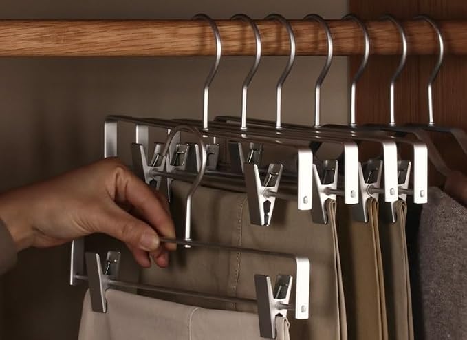 Premium Matte Silvery Aluminum Pants Clip Hanger 10 Pack, 12” Extra Smooth & Durable Metal Shirt Dress Aluminum Alloy Hanger,Clothing Support,Clothing Hang - Image 7