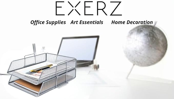 EXERZ Paper Sorter 2pcs Tier Stackable A4 Desk Organiser Letter Tray Silver | Durable Metal Mesh Holds Papers Files Folders Notebooks And Magazines For Office Home Study Classroom Desks - Image 9
