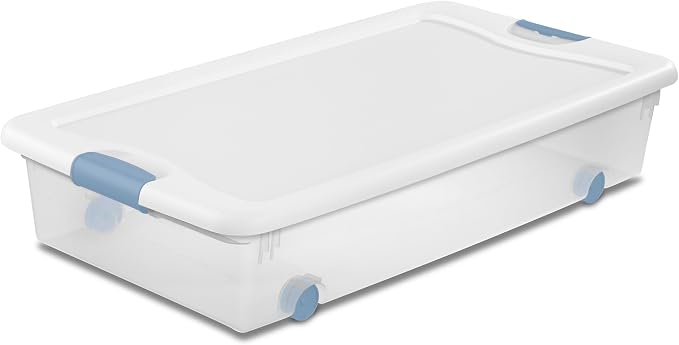 Sterilite 8-Pack Wheeled Latching Box, Plastic Under Bed Storage Bins with Lids, 56 Quart - Large Clear Stackable Tote Organizer Containers for Closet, Bedroom, Bathroom, and Office Organization - Image 9