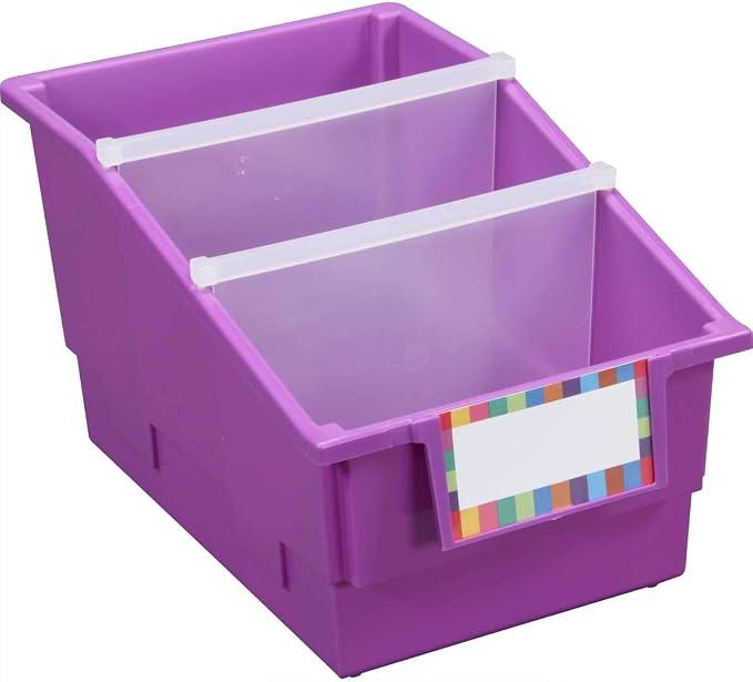 Really Good Stuff Purple Chapter Book Classroom Library Bins with Dividers | 8.75" x 13.5" x 7.75", 4-Pack, Plastic Shelf Bin Organizers for Book Organization, Documents, Files, Magazines - Image 2