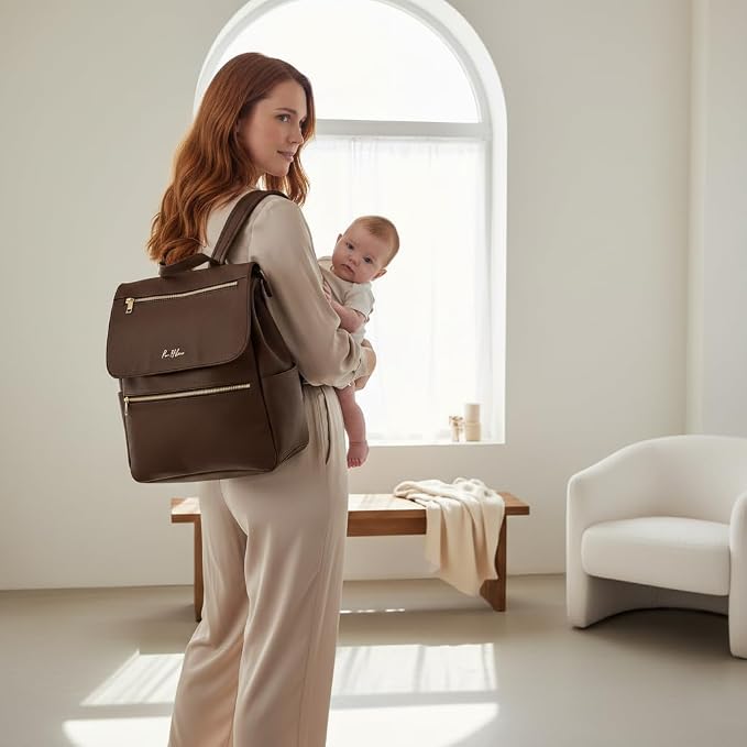 Vegan Leather Baby Backpack, with Front Zip Pocket (Chocolate) - Image 6