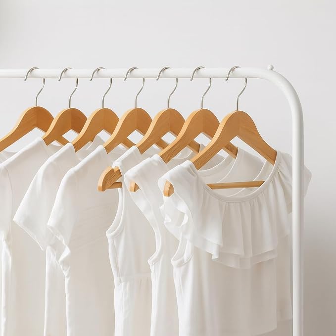 Natural Color Wooden Kids Hangers 50 Pack, Toddler & Baby Wooden Hangers, 11.8" Solid Maple Wood with 360° Swivel Hook, Pants Bar & Notches, Up to 7.7lb Capacity, Space-Saving Design for Ages 0–8 - Image 6