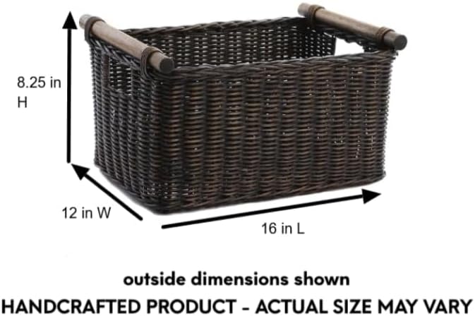 The Basket Lady Pole Handle Wicker Storage Basket, M, Walnut Brown | Outside: 16" L x 12" W x 8.25" H | Inside: 14"L x 10"W x 8"H - Handcrafted by artisans from natural rattan - Image 6