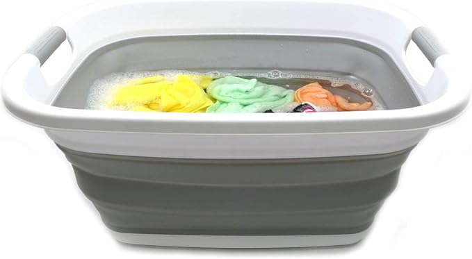SAMMART Set of 2-31L (8.1 gallon) Collapsible Plastic Laundry Basket-Pop Up Storage Container-Portable Washing Tub - Space Saving Hamper/Basket, Water capacity: 23L (6 gallon) (2, Grey) - Image 7