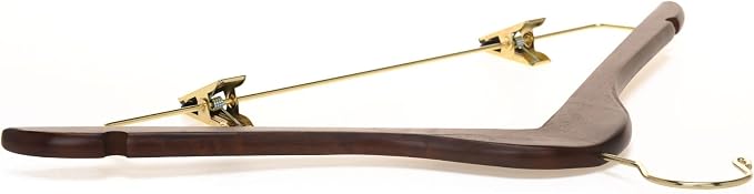 Quality Wooden Skirt Hangers with Clips - 20 Pack Walnut Pants Hangers with Adjustable Gold Metal Clips, Swivel Hook for Coats, Jackets, Blouses, Suits - Image 9