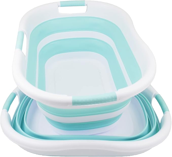 SAMMART 40L (10.5 gallon) Collapsible Plastic Laundry Basket - Foldable Pop Up Storage Container/Organizer - Portable Washing Tub - Space Saving Hamper/Basket (White/Lake Green (Set of 2)) - Image 7