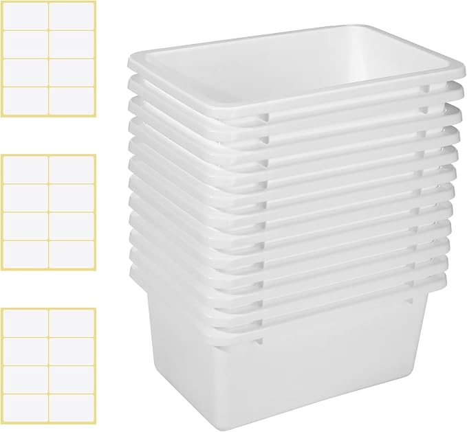 Zonon 12 Pcs Plastic Cubby Storage Bin Back to School Classroom Cubby Organization Storage Container with 1 Pack Self Adhesive Label for Office School Library(White Color,11.61 x 7.68 x 4.92) - Image 7