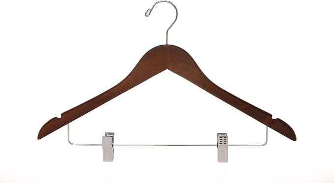 Quality Wooden Skirt Hangers with Clips Smooth Solid Wood Pants Hangers with Durable Adjustable Metal Clips, Swivel Hook, Coat, Jacket, Blouse Suit Hangers (Walnut - Chrome Hook, 20) - Image 9