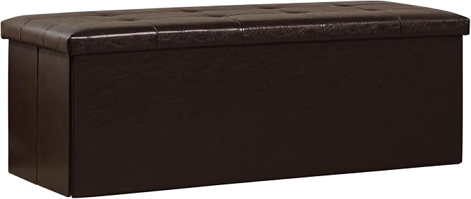 PINPLUS Folding Storage Ottoman Bench, Brown Faux Leather Long Storage Chest Footstool Seat, Bench for Bedroom and Hallway, 43.3"x15.7"x15.7" - Image 8