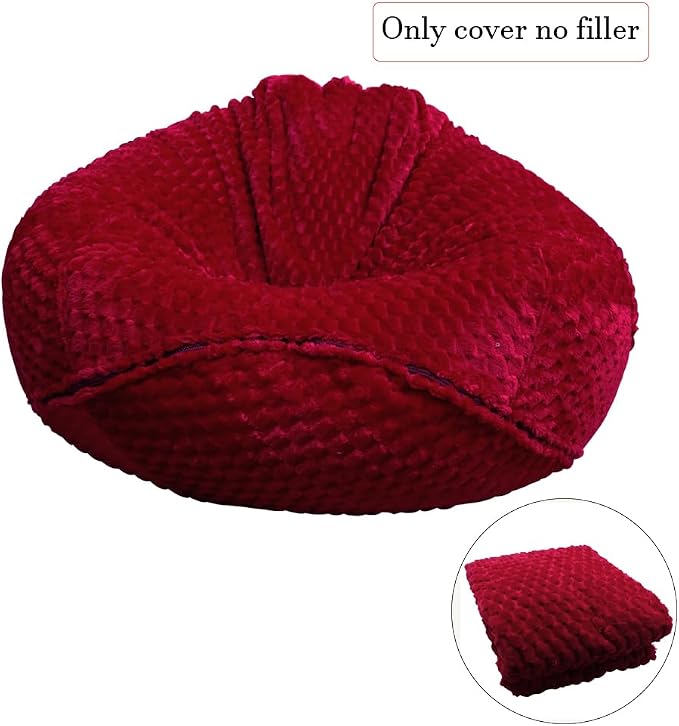 Soft Bean Bag Chair Cover No Filler Sofa Cover Storage Washable Bean Bag Cover Organizing Children Plush Toys for Living Room Bedroom (Red, 4 feet-43.3"*43.3"*27.6") - Image 6