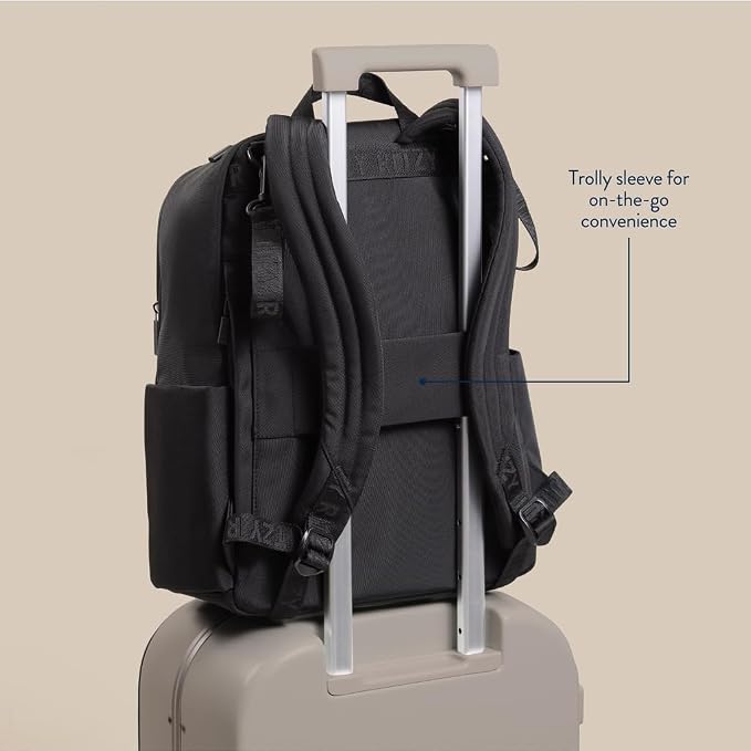 Itzy Ritzy Utility Diaper Bag Backpack, 17 Pockets w/Changing Pad (Black) | Travel-Ready Diaper Backpack with 2 Insulated Bottle Holders, Laptop Compartment, Trolley Sleeve, Straps, and Changing Pad - Image 9
