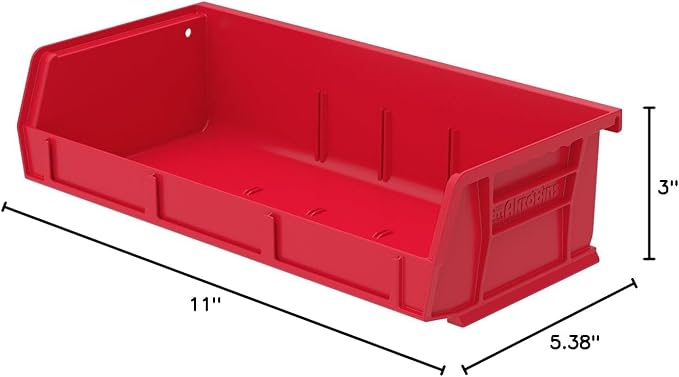 Akro-Mils 30232 AkroBins Plastic Storage Bins, 5"x11"x3", Red, 8-Pack | Space-Saving Stackable Bins for Garage, Pantry, Craft Organization - Image 4