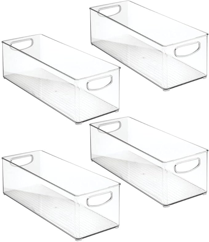 mDesign Plastic Office Supply Organizer - Storage Holder Bin with Handles for Desk Drawer, Cabinet - Pencil, Pen, Envelope and Supplies Container Basket - Ligne Collection - 4 Pack - Clear - Image 7