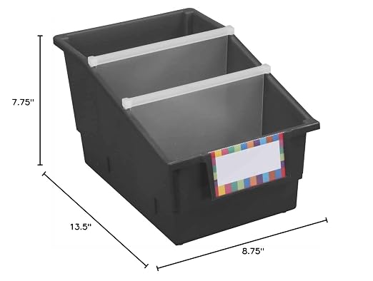 Really Good Stuff Black Chapter Book Classroom Library Bins with Dividers | 8.75" x 13.5" x 7.75", 4-Pack, Large Plastic Bin Organizers for Book Organization, Documents, Files, Magazines - Image 7