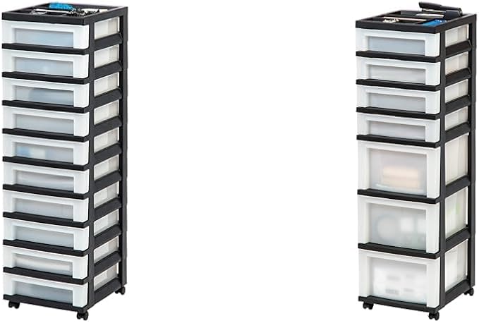 IRIS USA Craft Plastic Organizers and Storage, Bundle of 2, Rolling Storage Cart for Classroom Supplies, Storage Organizer for Art Supplies, Drawer Top Organizer for Small Parts, Black/Pearl by Unknown