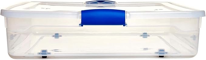 HOMZ 2-Pack Under Bed Storage, Clear Plastic Containers with Lids, 56 Quart, Blue Latch - Stackable Underbed Organizer Bins for Shoes, Bags, Clothes, and Towels - Image 9
