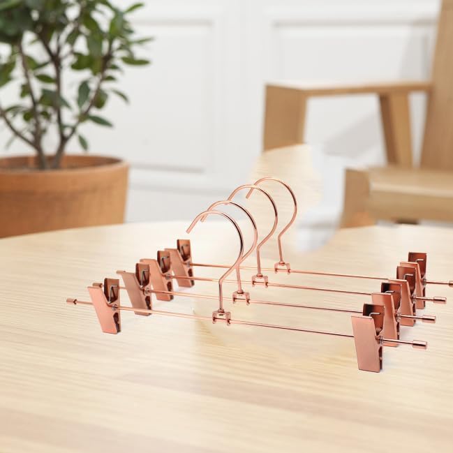 13.8" Rose Gold Pants Clothes Hangers, 10 Pack Trouser Hangers with Clips Metal Trouser Clip Hangers,Heavy Duty Metal Wire Adjustable Clips Bottom Trousers Legging Organizer - Image 9