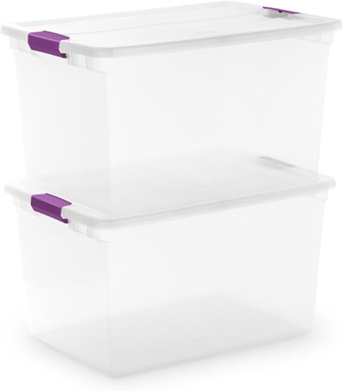 Sterilite 66 Qt ClearView Latch Storage Box, Stackable Bin with Latching Lid, Organize Clothes, Blankets, Items in Closet, Clear Base and Lid, 24-Pack | Clear Plastic Organizers with Color Accent Latches for Closet, Bedroom, Shelving Units, Dorm Room a... - Image 9