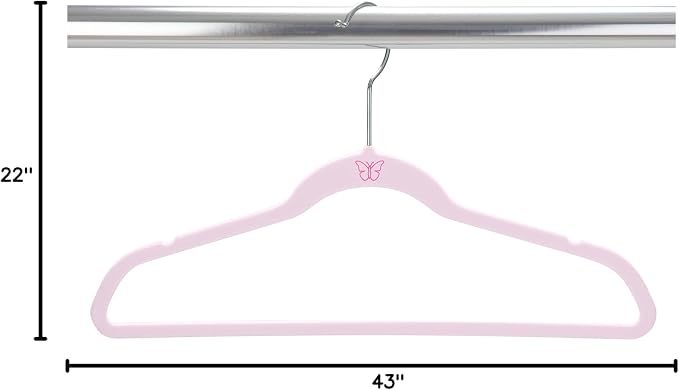 Simplify 50 Pack Kids Velvet Hangers | Slim | Non-Slip Design | Space Saving | Childrens Clothes | Shirts | Pants | Dresses | Baby Nursery | Closet Storage & Organization | Blush - Image 7