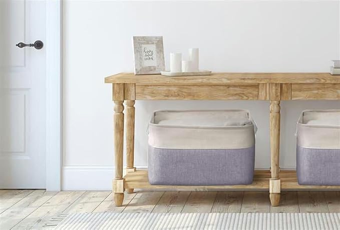 DECOMOMO Storage Bins, Large Fabric Storage Baskets for Shelves 3 Pack | 15 x 11 x 9.5 inches Decorative Linen Closet Organizers (Purple & White) - Image 9