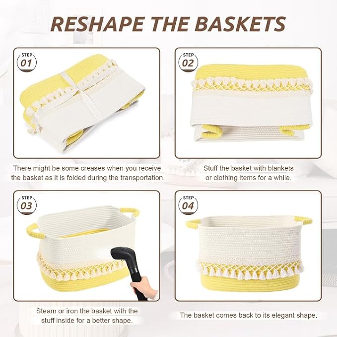 2 Pack Storage Basket for Shelves, Boho Cotton Rope Storage Bins with Heavy Tassel, Shelf Baskets Large Woven Baskets for Organizing, Cube Organizer Bins, Baby Laundry Basket for Clothes, Toys, Pets - Image 9
