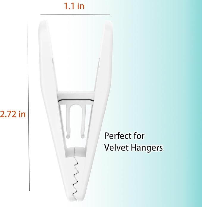 TOFIIGREM Hanger Clips for Velvet Hangers (White, 40 PCS), Non-Slip Plastic Clips Pant Skirt Hanger Socks Clips for Flocking Hangers - Image 6