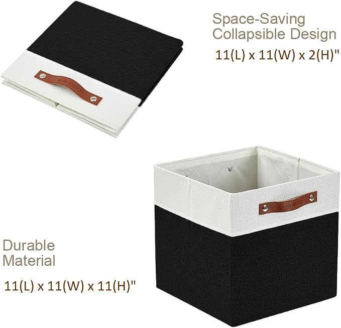 DECOMOMO Cube Storage Bins | Fabric Storage Cubes Closet Organizer Cubby Bins for Shelves Cloth Nursery Decorative Storage Cubes with Handles (Black &White, 11 x 11 x 11 inch) | 11 inch Cube Storage Organizer for Kallax and Cubbies (Black & White) - Image 9
