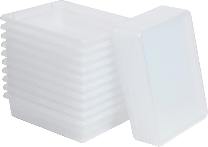 ECR4Kids Letter Size Tray Organizer with Lid, Small, 10-Piece, Clear | Durable plastic, GREENGUARD Gold Certified, 2 gallon capacity, stackable/nestable, easy-lift lids, classroom & home use - Image 10