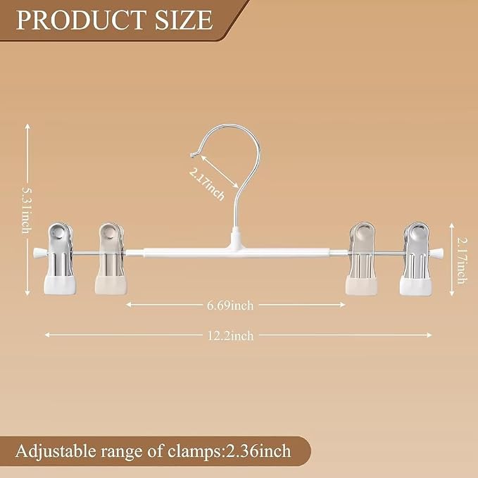 Pants Hangers with Clips Skirt Hangers 12 Inch 10 Pack, White | Non-Slip,Adjustable metal clips,Space-Saving,Heavy duty, for pants/skirt/dress/trousers/jeans/shorts/Clothes,Women,men - Image 6