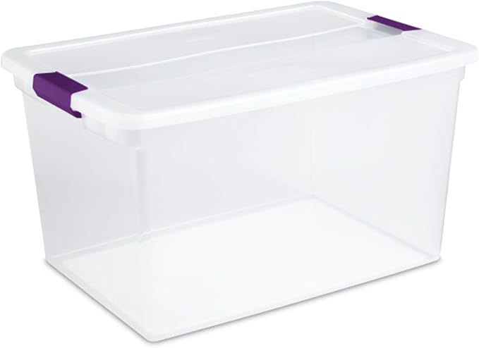 Sterilite 66 Qt ClearView Latch Storage Box, Stackable Bin with Latching Lid, Organize Clothes, Blankets, Items in Closet, Clear Base and Lid, 12-Pack | Clear Plastic Organizers with Color Accent Latches for Closet, Bedroom, Shelving Units, Dorm Room a... - Image 9