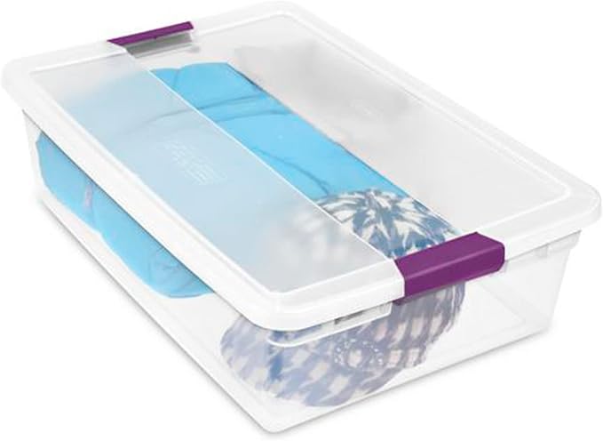 Sterilite 32 Quart ClearView Latch Box, Plastic Storage w/Clear Lid, 6 Pack | Clear Plastic Organizers with Color Accent Latches for Closet, Bedroom, Shelving Units, Dorm Room and Home Organization - Image 8