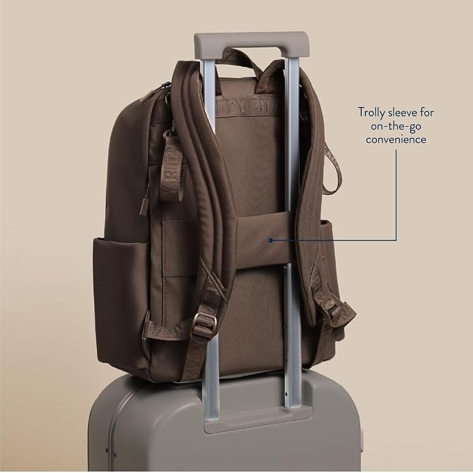 Itzy Ritzy Utility Diaper Bag Backpack, 17 Pockets w/Changing Pad (Mocha) | Travel-Ready Diaper Backpack with 2 Insulated Bottle Holders, Laptop Compartment, Trolley Sleeve, Straps, and Changing Pad - Image 9