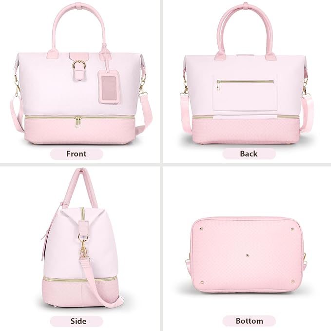Leather Weekender Bags for Women, Travel Duffel Bag PU Overnight Bag Carry On Tote Bag with Shoe Compartment Wet Pocket - Image 8