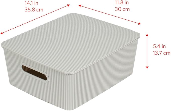 Glad Storage Baskets with Lids - Set of 4 Stackable Plastic Boxes with Handles - Decorative Shelf Organizer Bins for Bathroom and Closet, Grey, 3.1 Gallons - Image 6