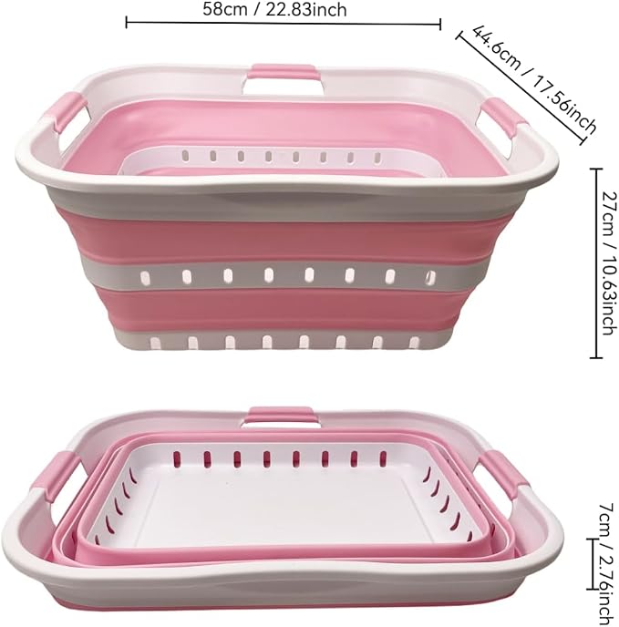 SAMMART 42 (11 Gallons) Collapsible Plastic Laundry Basket, Foldable Pop Up Storage Container/Organizer, Space Saving Hamper, Portable Bin for Dorm Room Bathroom (2, White/Cherry Pink) - Image 8