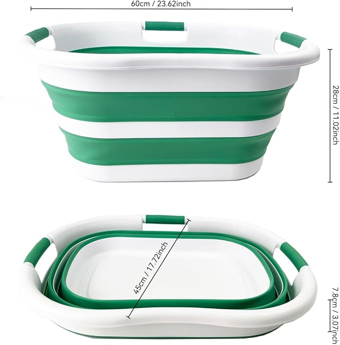 SAMMART 40L (10.5 gallon) Set of 2 Collapsible Plastic Laundry Hamper - Foldable Pop Up Storage Container/Organizer - Portable Washing Tub - Space Saving Basket (2, White/Winter Green) - Image 9