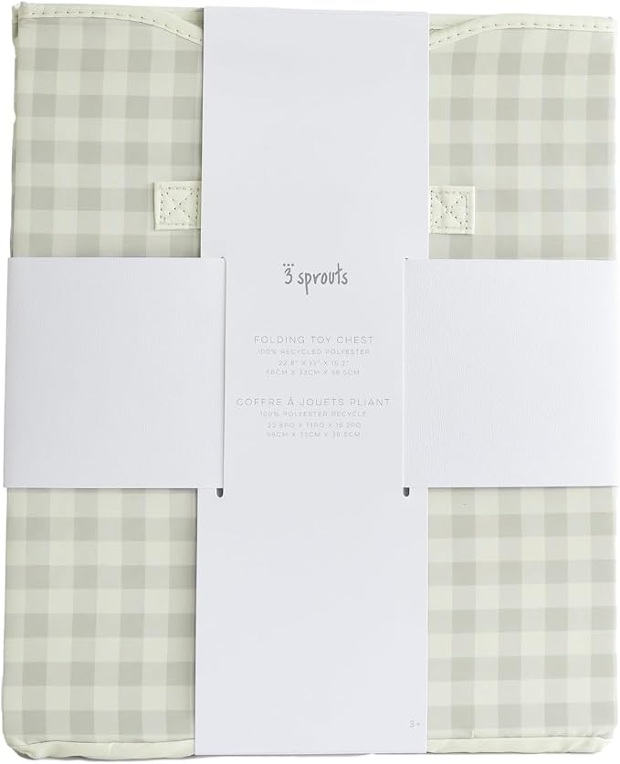 3 Sprouts Recycled Fabric Toy Chest, Extra Large, With Lid, Gingham Beige | Recycled fabric, Extra large storage box, Lid included, Collapsible, Sturdy toy bins, Kids bedroom or playroom, Lightweight - Image 9