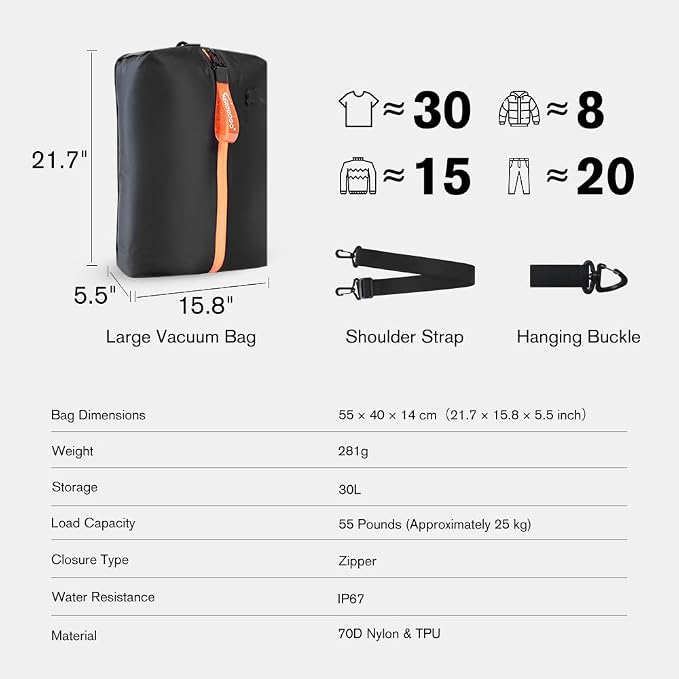 Aerogogo ReZip Vacuum Bags for Travel Luggage Reusable Compression Bags Vacuum Seal Packing cube for Cloth Packing (Large-No pump) - Image 8