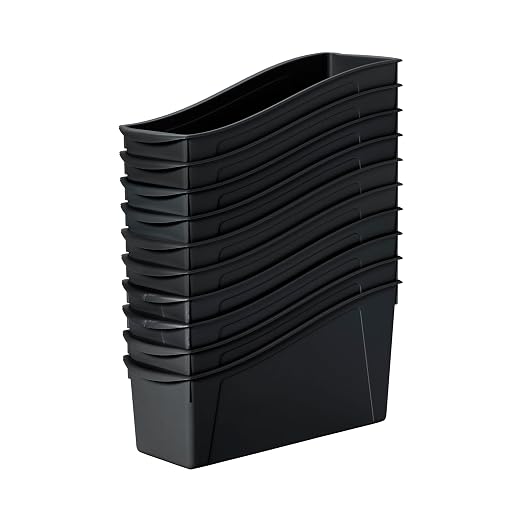 Linking Storage Book Bins, Plastic, 10-Pack, Black | Durable plastic with built-in handles, interlocking, nestable, ideal for books, magazines, and files in a classroom or office - Image 9