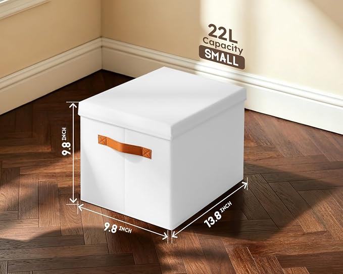 Storage Bins with Lids - Fabric Storage Baskets for Shelves, 6 Pack Foldable Decorative Boxes with Handles, Stackable Organizer Bins for Home, Nursery, Dorm, White - Image 7
