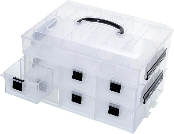 MyGift 11 Inch Clear Plastic Storage Box Container, Arts and Crafts Sewing Supplies Organizer Case with Black Accents, 24 Customizable Compartments, and 6 Drawers with Removable Dividers | Sewing Supplies Organizer Case with Black Accents, 24 Customiza... - Image 7