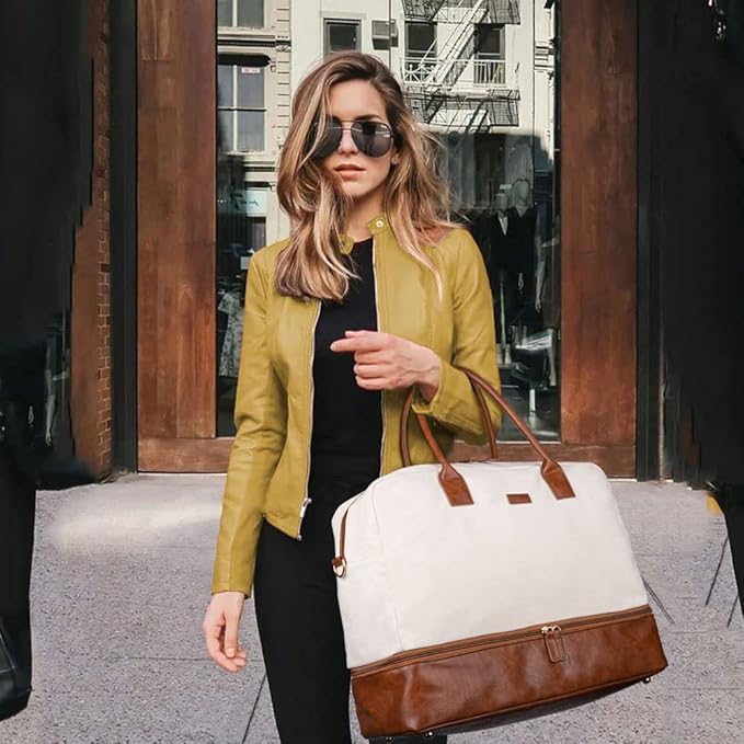 MyMealivos Canvas Weekender Bag Travel Duffel Shoe Compartment Overnight | 16oz High-Density Canvas | Airline Approved 20"x13"x10" Personal Item Size | Separate Bottom Shoe Wardrobe & Toiletry Pouch - Image 6