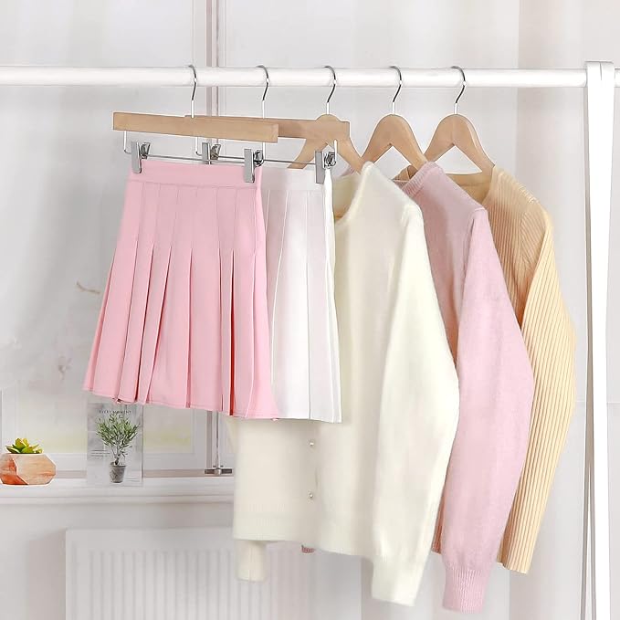 TOPIA HANGER Natural Unfinished Wood Pants Hangers, Wooden Skirt Hanger with Adjustable Clips, 360° Swivel Anti-Rust Hook, Smooth Finish Wood for Trousers 10 Pack-CT10PN - Image 6