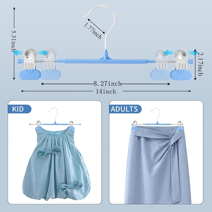 HUADYMEET 14 Inch Heavy Duty Pants Skirt Hangers with Clips,Blue,20 Pack | Metal,Space Saving,Adjustable,Hanger for Jeans Shorts Clothes Slacks Trousers,For Adult Men Women Children,Non Slip - Image 6