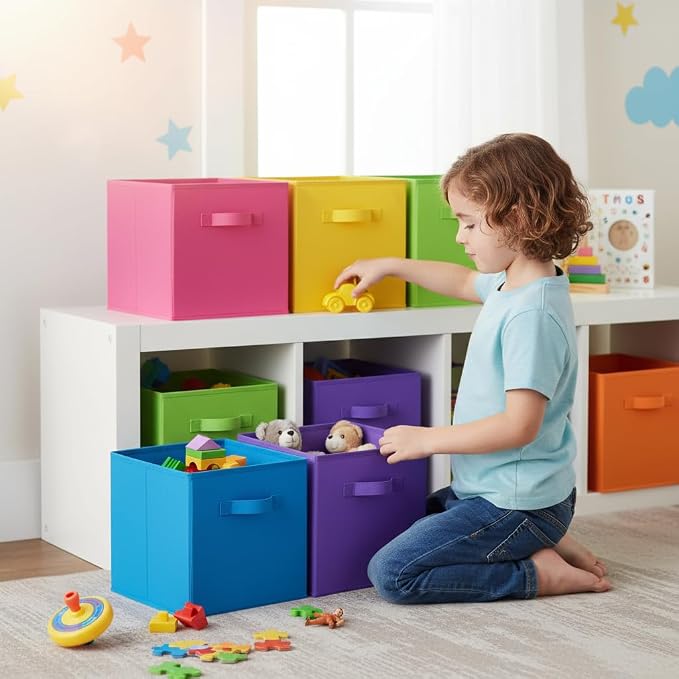 GRANNY SAYS 11 Inch Cube Storage Bins, Cube Storage Organizer, Rainbow | Collapsible Storage Boxes with Thickened Base Plate, Sturdy Handles, Decorative Baskets for Shelves, Closet, 6-Pack - Image 9