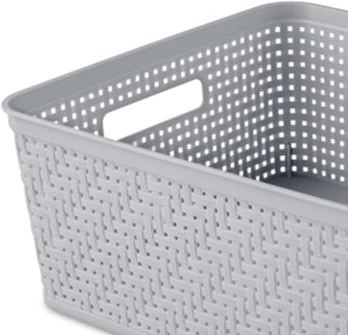 Sterilite 6-Pack Short Basket, Woven Plastic Storage Baskets for Organization, Cement - Organizing Bin Containers with Handles for Bedroom, Bathroom, Dorm, and Closet - Image 9